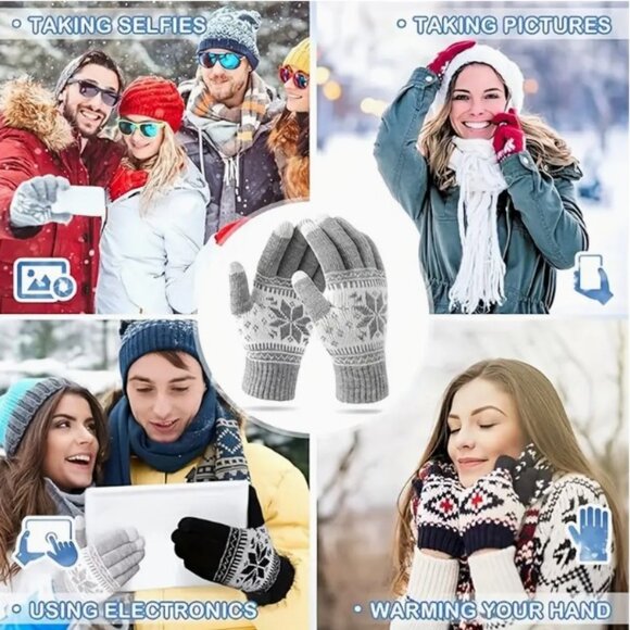 NIP Brown TOUCH SCREEN Snow Flakes Winter Gloves BEST TOUCH GLOVES EVER!! - Picture 2 of 3